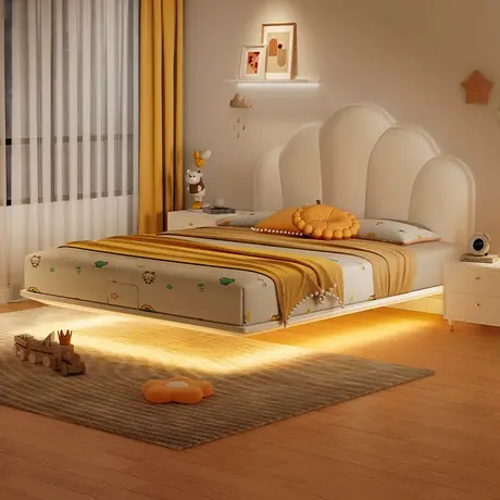 顾家家居现代简约男孩女孩云朵床纳帕实木排骨架悬浮床真皮床5020商品大图