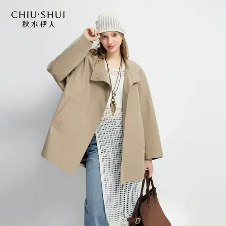 【CC家居控】简约通勤中长款风衣春季时尚小个子立领外套女商品大图