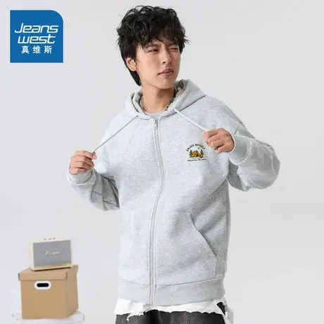 JR真维斯情侣装通勤印花卫衣外套 2025冬季新品男女同款连帽开衫商品大图