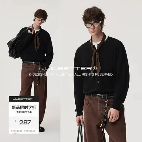 Lilbetter「100%绵羊毛」内搭开衫毛衣2025冬复古细支磨毛针织衫商品大图