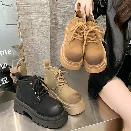 厚底系带酷帅马丁靴女靴子2023年爆款百搭英伦风短靴秋冬复古单靴商品大图