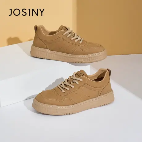 卓诗尼2025春秋新款工装软底板鞋轻便厚底简约牛皮男运动休闲板鞋商品大图