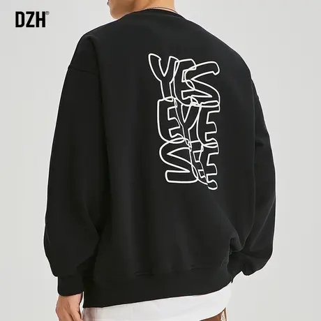 男士黑色大码卫衣男秋季潮牌圆领印花上衣2023年新款休闲外套男款商品大图