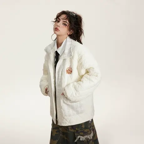 小香风棉服女冬季夹棉外套新款菱格复古宽松学院风潮牌小个子棉衣图片