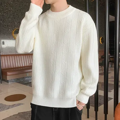 新款圆领毛衣男冬季潮牌宽松高级感针织衫男加厚保暖内搭毛衫外套商品大图