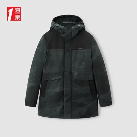 海一家时尚拼色花纹外套冬季保暖青春休闲活力连帽羽绒服男图片