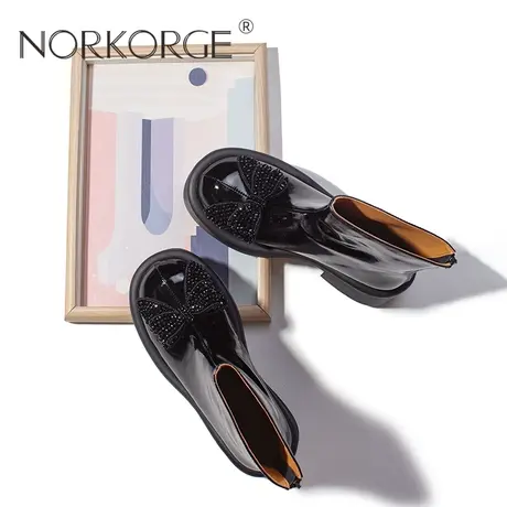 复古黑蝴蝶结时装短靴商品大图