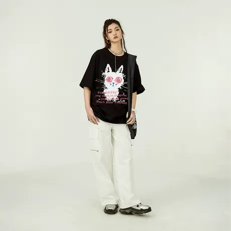 YEP美式复古t恤女短袖夏装2023年新款情侣装半袖宽松学生潮牌上衣商品大图