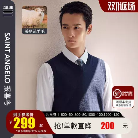 报喜鸟2023秋季新款男商务套头无袖羊毛衫直筒V领纯羊毛背心马甲图片