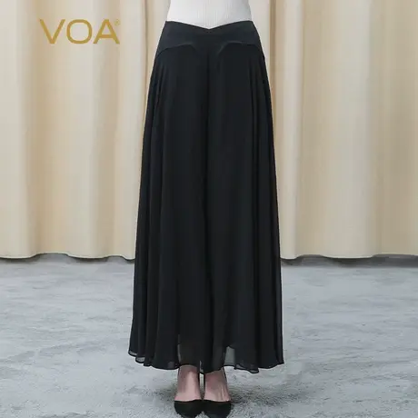 VOA真丝40姆米重磅双面缎双层撞料拼接轻薄透气桑蚕丝阔腿长裤图片