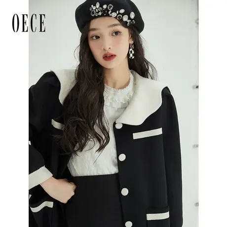 Oece复古双面羊毛呢大衣冬季新款女装气质高级感外套女中长款图片