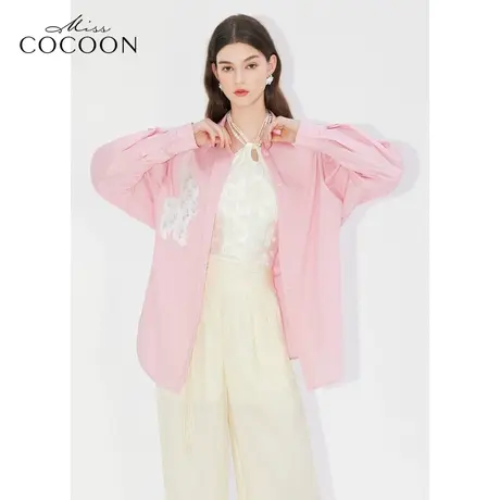 MISSCOCOON【凤羽雀翎系列】24春新款创意立体刺绣慵懒风廓形衬衫商品大图