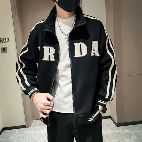 春秋季潮牌潮流外套男休闲条纹男装上衣2023新款痞帅个性春装夹克商品大图