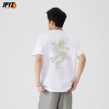 图腾神龙刺绣男装夏天短袖T恤男纯棉圆领潮牌龙年体恤打底衫上衣商品大图