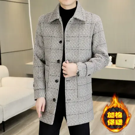 男士羊毛呢子大衣秋冬季中长款翻领加棉加厚英伦羊绒呢子风衣外套图片