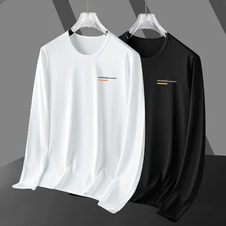 莫代尔白色t恤男长袖圆领上衣服潮流字母印花打底衫内搭秋衣小衫商品大图