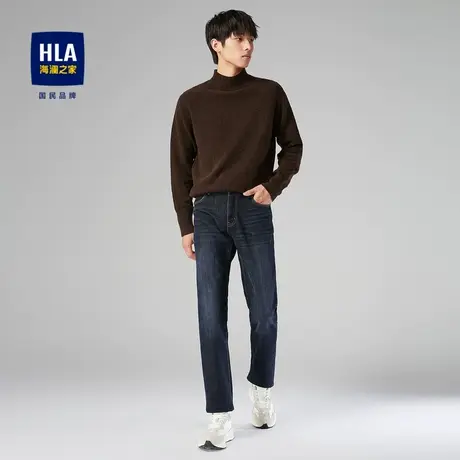 【加绒】HLA/海澜之家23五袋款牛仔裤猫须中腰加绒加厚保暖裤子男图片