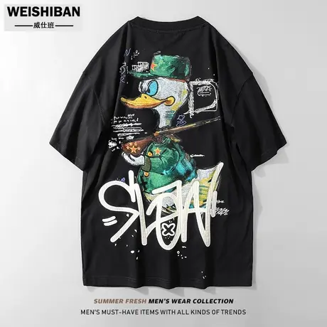 潮牌手绘涂鸦短袖t恤男夏季2023新款重磅220克纯棉情侣宽松半袖衫图片