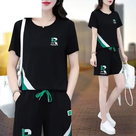 恋上17号冰丝运动套装女夏季2023年新款时尚圆领短袖短裤休闲套装商品大图