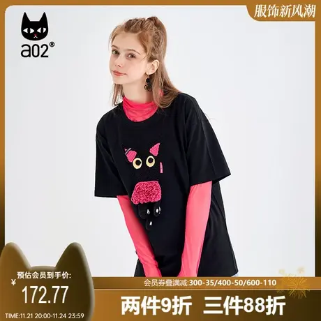 【趣玩】a02设计感T恤女2023夏季新品潮流百搭宽松立体玩偶短袖女图片