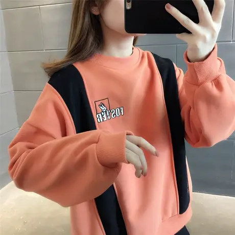 撞色卫衣加绒加厚2023新款宽松洋气时尚百搭个性慵懒风女士外套潮商品大图