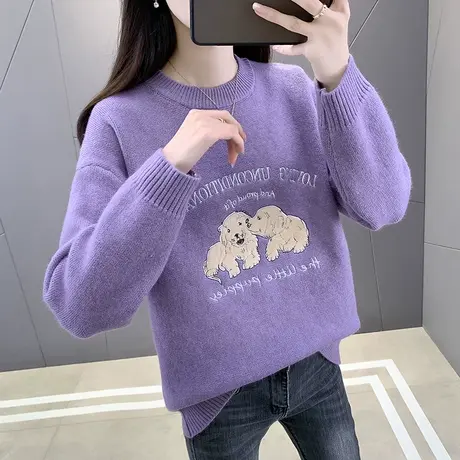 秋冬2023年新款毛衣女宽松外穿圆领套头打底衫女内搭洋气针织衫图片