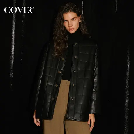 COVER冬季仿皮毛一体格纹机车皮衣商品大图