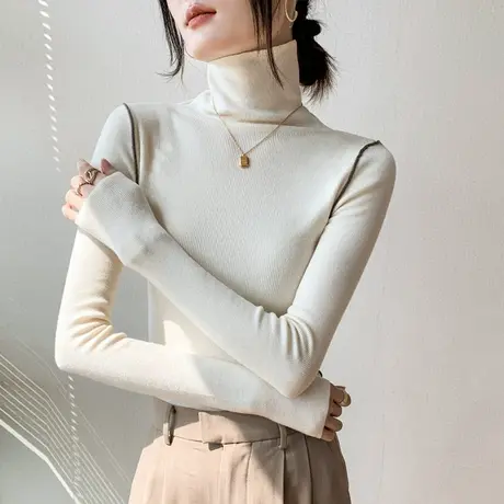 高领纯色长袖上衣女2023春季新款西装内搭修身显瘦羊毛针织打底衫商品大图