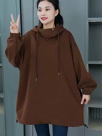 欧货纯色百搭纯色连帽卫衣女2023秋季新款休闲宽松上衣帽衫ins潮商品大图