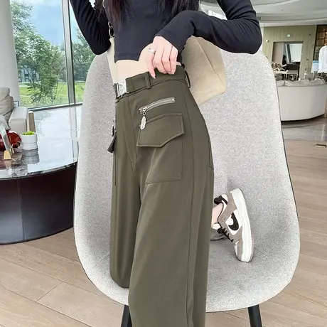 工装裤子女束脚2024年春秋新款高腰宽松显瘦美式九分小个子休闲裤商品大图