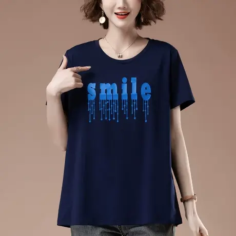 短袖t恤女夏季新款加肥加大码女装宽松纯棉百搭遮肚显瘦半袖体恤商品大图