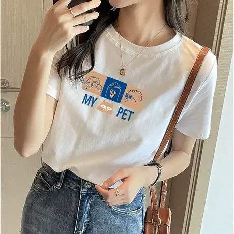 潮牌正肩纯棉短袖T恤女夏季2023新款半袖宽松白色上衣体桖打底衫图片