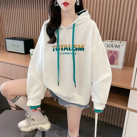 早秋装连帽卫衣女春秋季韩版宽松慵懒风薄款小个子假两件上衣外套图片
