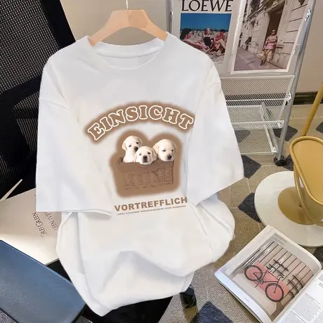 美式复古短袖夏2023新款慵懒风大码宽松t恤女小个子显瘦ins潮上衣商品大图