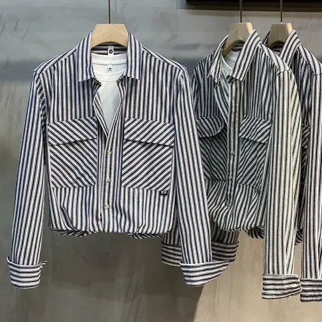 男装2023秋季新款日系工装纯棉宽松外穿衬衣休闲牛仔长袖衬衫男潮商品大图