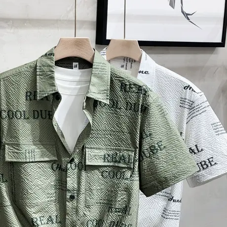 2023夏季新款短袖衬衫男日系工装百搭休闲宽松日系衬衣男士外套潮商品大图