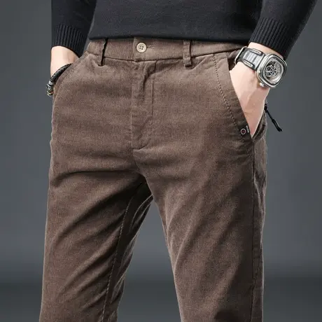 冬季灯芯绒裤子男裤中年爸爸修身直筒男士休闲长裤秋冬款弹力弹性商品大图