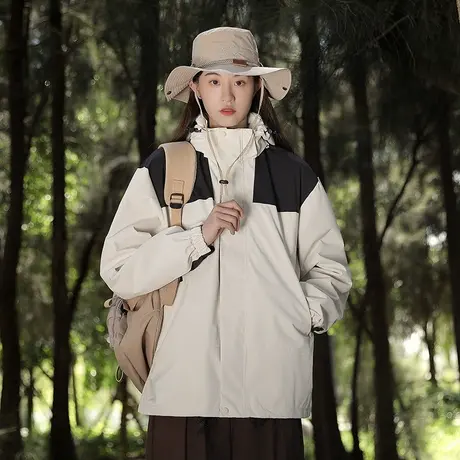 冲锋衣男士春秋款户外防风衣服防水连帽夹克秋季大码外套男女款商品大图