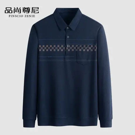 【舒适亲肤】中老年男装爸爸装春秋长袖T恤翻领宽松60-70岁老头衫商品大图