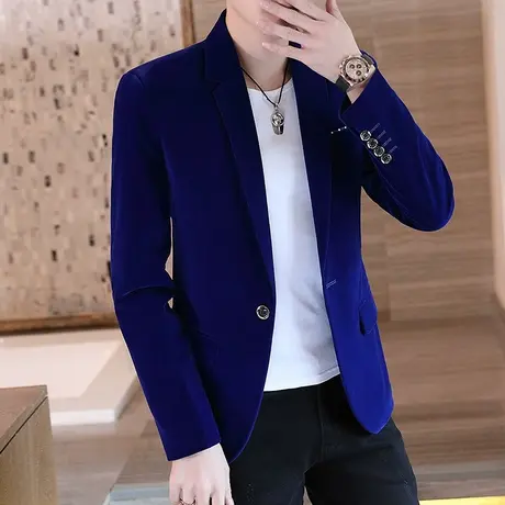 西服男平绒休闲金丝绒小西装英伦风高端单西便服潮流青年帅气上衣商品大图