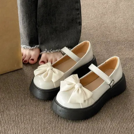 蝴蝶结大头小皮鞋女2023年春秋季新款洛丽塔百搭厚底玛丽珍单鞋子商品大图
