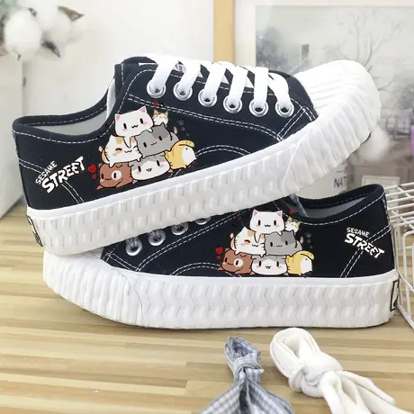 饼干低帮休闲帆布鞋子女鞋秋季学生韩版百搭平底鞋板鞋薄款透气女商品大图