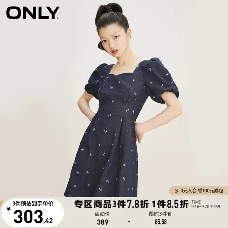 ONLY奥莱2023夏季新款百搭减龄泡泡袖短款牛仔连衣裙女图片