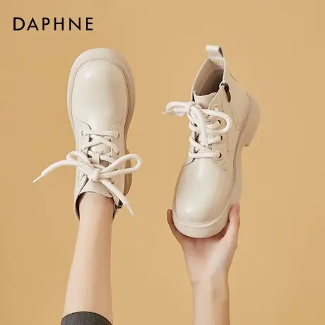 达芙妮白色马丁靴2021年新款夏季爆款潮短靴小众设计牛皮春秋女靴商品大图