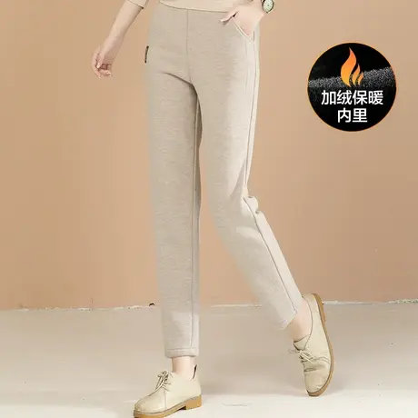 韩潮袭人松紧高腰加绒休闲裤女2023冬季新款黑色哈伦西装裤子图片