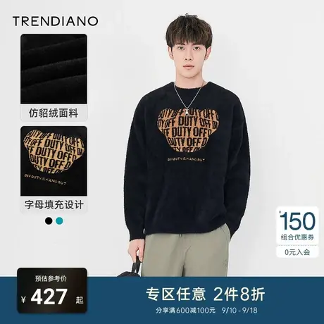 TRENDIANO官方潮牌春秋新款长袖宽松圆领针织衫无性别情侣毛衣男商品大图