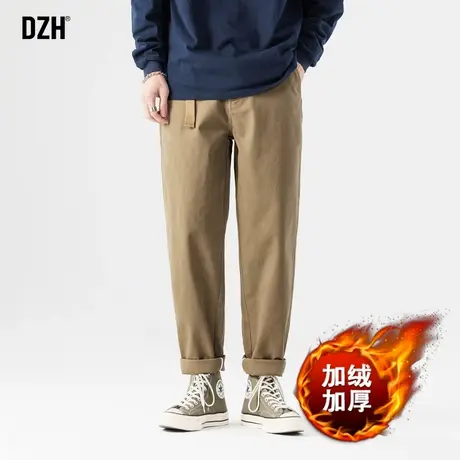 男士卡其色加绒工装裤男秋冬款休闲裤男款加厚裤子加绒裤直筒裤男商品大图