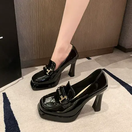 高跟鞋女2024年秋冬新款时尚潮流方头玛丽珍鞋法式气质粗跟小皮鞋商品大图