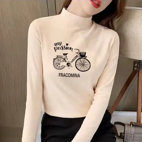 双面德绒半高领打底衫女秋冬大码胖妹妹200斤加绒加厚宽松内搭T恤商品大图