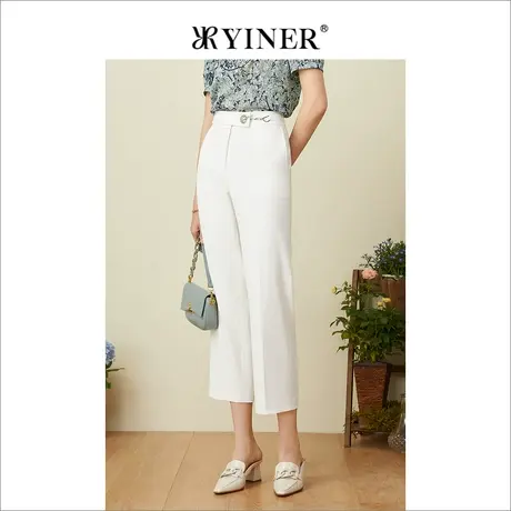 YINER音儿女装2022夏季白色休闲裤直筒西装裤商品大图